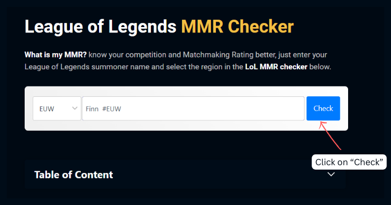 Click on "check" in lolmmr.com. 