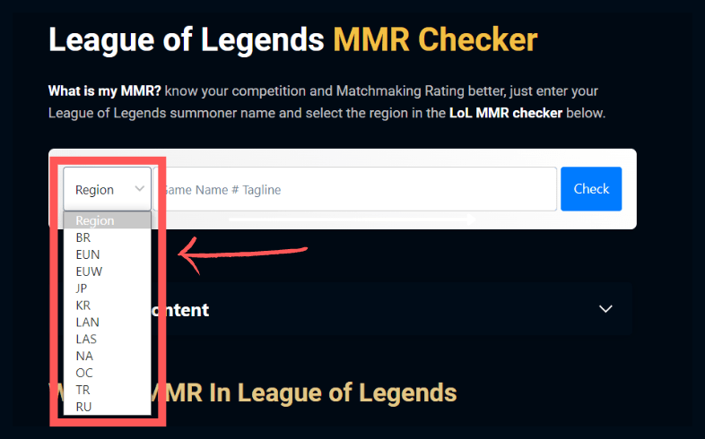 Select correct in-game region in lolmmr.com MMR checker. 