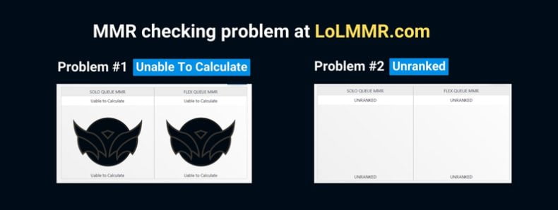 LoLMMR.com is showing "Unable to calculate" and "Unranked" 